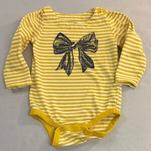 GAP - Yellow and White Striped Long sleeve Bodysuit/Onesie with Navy Bow